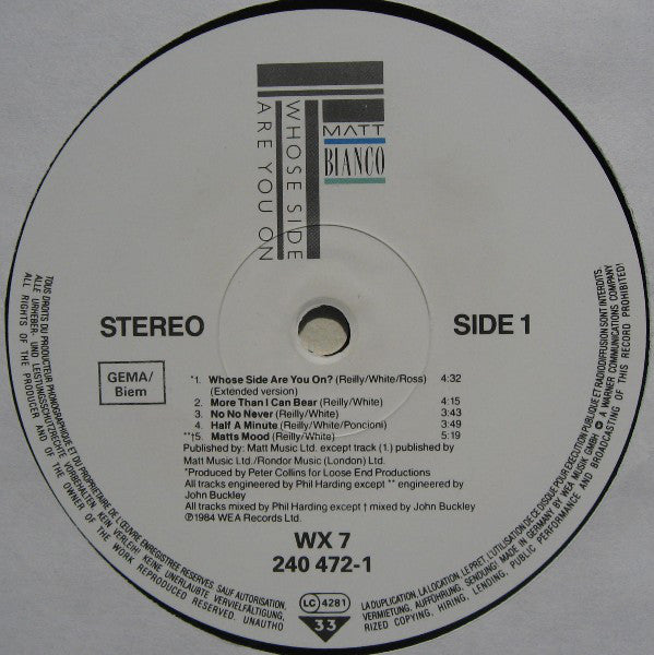 Matt Bianco : Whose Side Are You On (LP,Album,Stereo)
