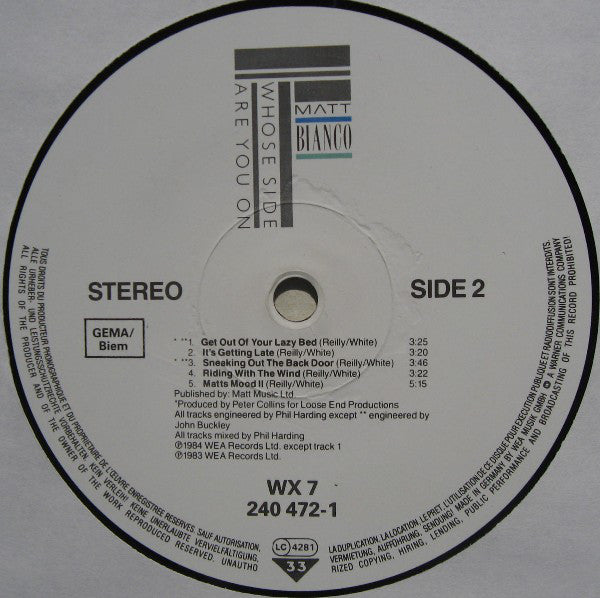 Matt Bianco : Whose Side Are You On (LP,Album,Stereo)