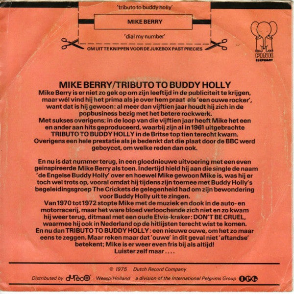 Mike Berry : Tribute To Buddy Holly (7",45 RPM,Single)