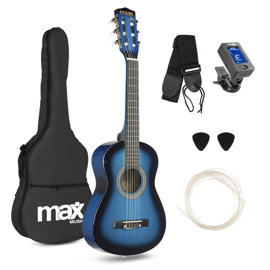 MAX SoloArt Junior 1/4 - Akoestische kindergitaar - Complete starterset met accessoires - Blauw