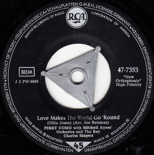 Perry Como With Mitchell Ayres And His Orchestra And Ray Charles Singers, The : Love Makes The World Go 'Round / Mandolins In The Moonlight (7",45 RPM,Single)