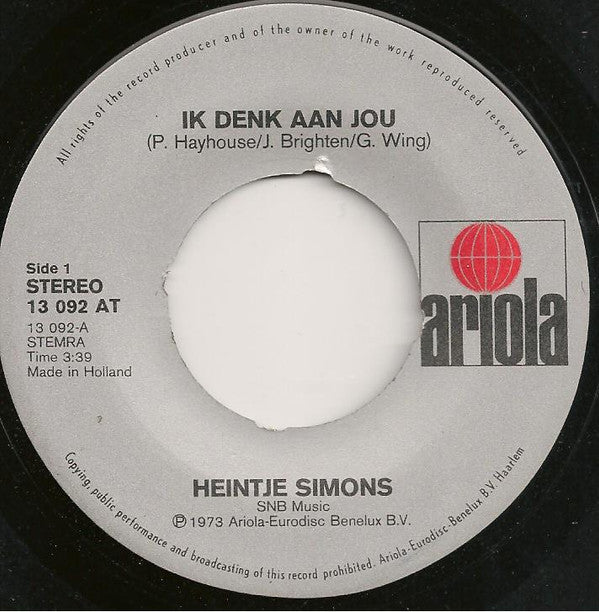 Heintje : Ik Denk Aan Jou  (7",Single,45 RPM)
