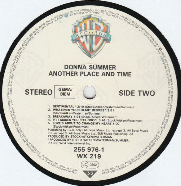 Donna Summer : Another Place And Time (LP,Album,Stereo)