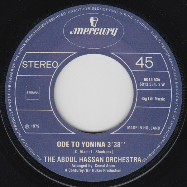 The Abdul Hassan Orchestra* & Yonina : Down Istanbul  (7", Single)