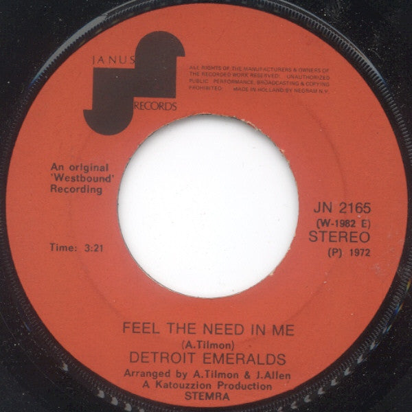 Detroit Emeralds : Feel The Need In Me (7", Single)