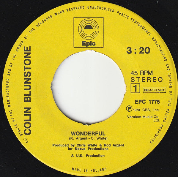 Colin Blunstone : Wonderful (7",Single,45 RPM)
