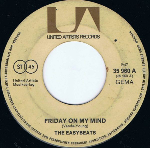 Easybeats, The : Friday On My Mind / Good Times (7",Single,45 RPM,Reissue)