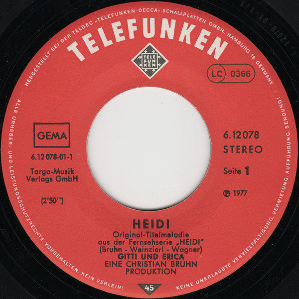 Gitti & Erika : Heidi (7",45 RPM,Single,Stereo)