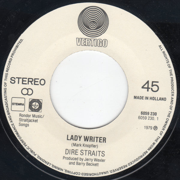 Dire Straits : Lady Writer (7",45 RPM,Single,Stereo)