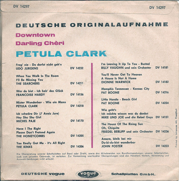 Petula Clark : Downtown / Darling Chèri (7",45 RPM,Single)