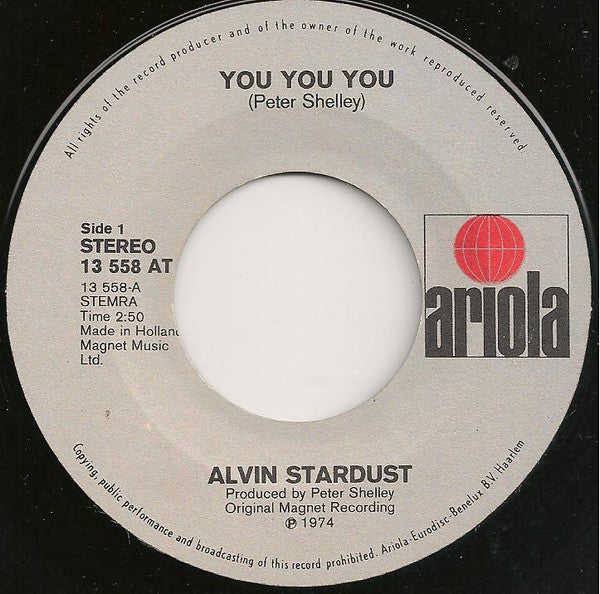 Alvin Stardust : You You You (7", Single)