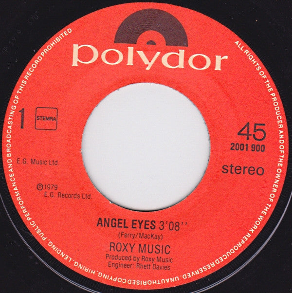 Roxy Music : Angel Eyes (7",Single,45 RPM)