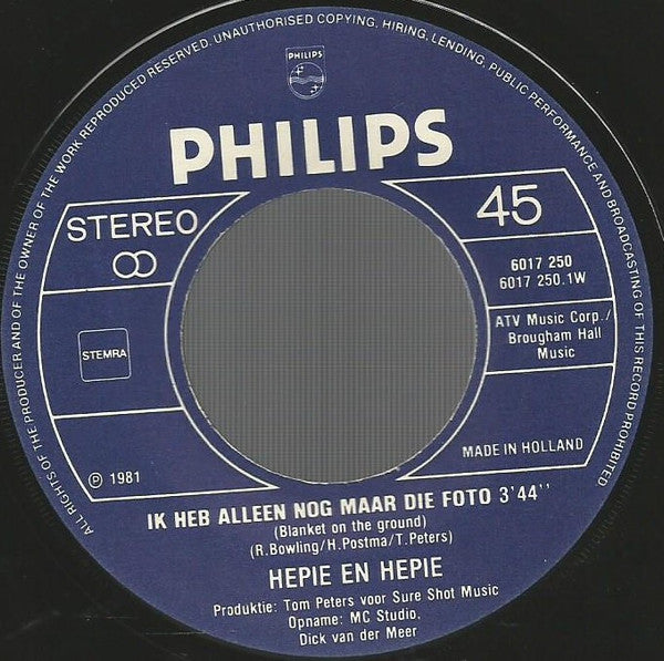 Hepie & Hepie : Ik Heb Alleen Nog Maar Die Foto (7",45 RPM,Single)
