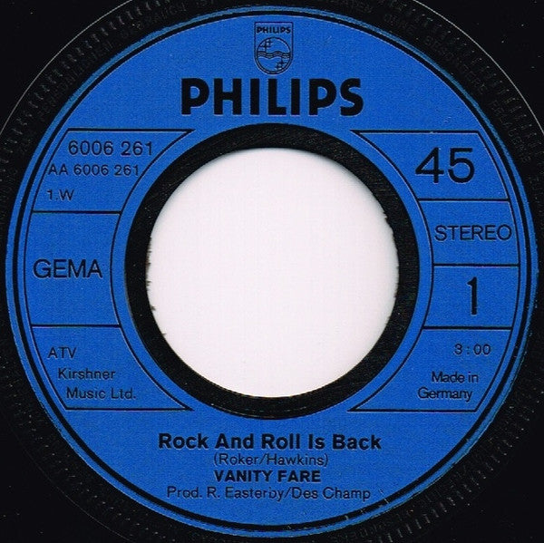 Vanity Fare : Rock And Roll Is Back  (7",45 RPM,Single,Repress)