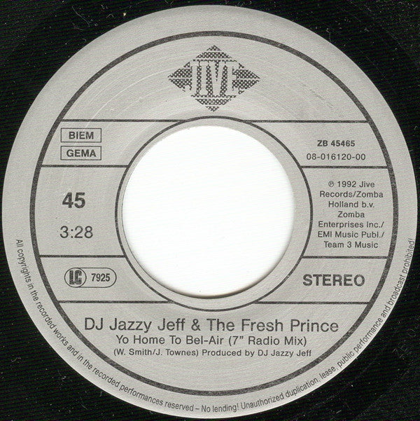 DJ Jazzy Jeff & The Fresh Prince : Yo Home To Bel Air (7",45 RPM,Single,Stereo)