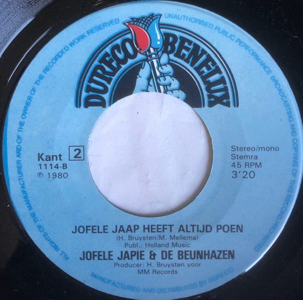 Jofele Japie & De Beunhazen : Aan Me Taart ! (7",45 RPM,Single)