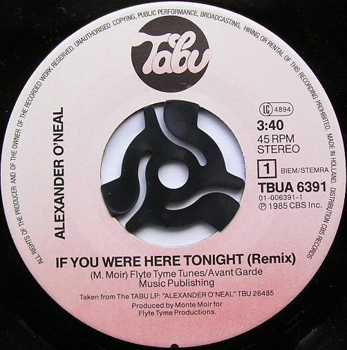 Alexander O'Neal : If You Were Here Tonight (7",Single,45 RPM)