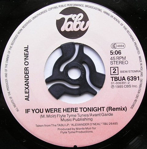 Alexander O'Neal : If You Were Here Tonight (7",Single,45 RPM)