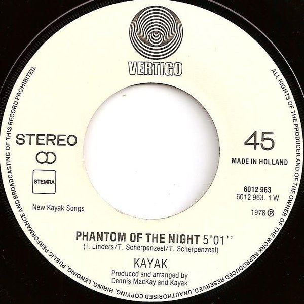 Kayak : Phantom Of The Night / Ballad For A Lost Friend (7",45 RPM,Single,Stereo)