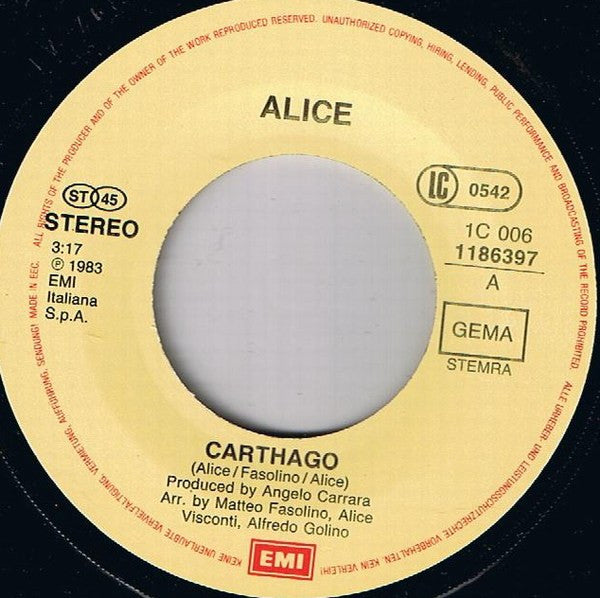 Alice (4) : Carthago / Una Sera Di Novembre (7",Single,45 RPM,Stereo)