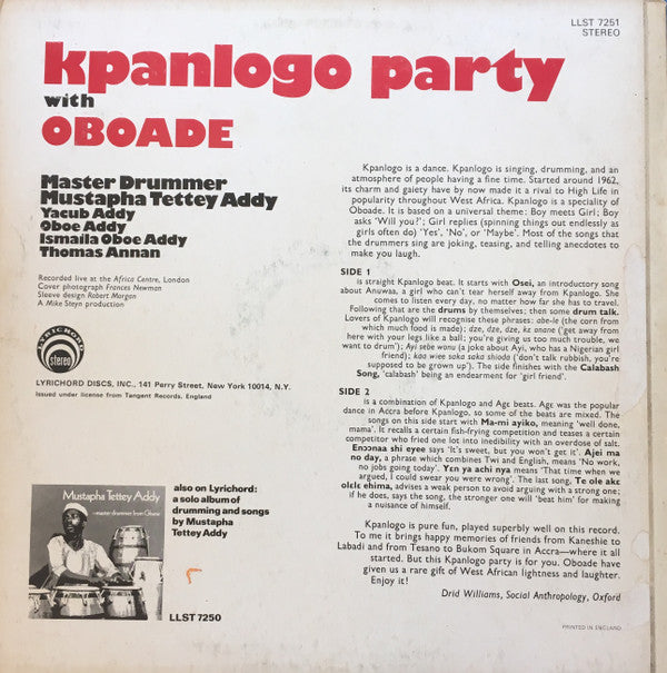 Oboade : Kpanlogo Party (LP)