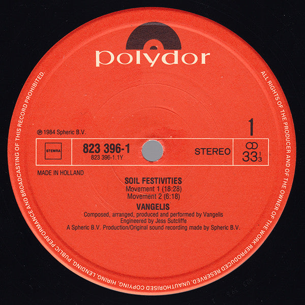 Vangelis : Soil Festivities (LP,Album)