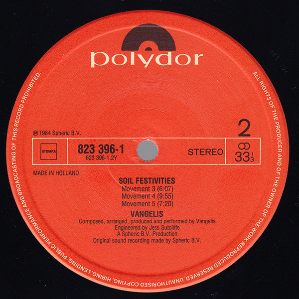 Vangelis : Soil Festivities (LP,Album)