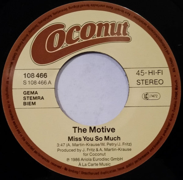 Motive, The : Miss You So Much (7",Single,45 RPM)