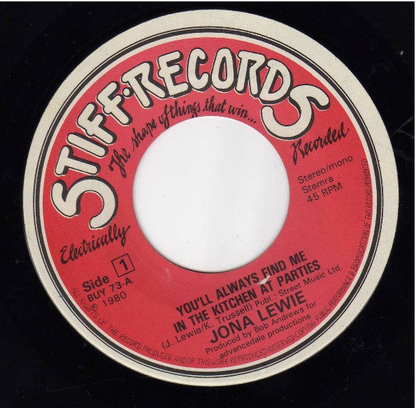 Jona Lewie : You'll Always Find Me In The Kitchen At Parties (7",45 RPM,Single)