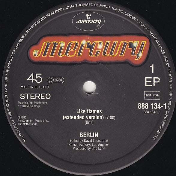Berlin : Like Flames (12" Extended Version) (12",EP,45 RPM)