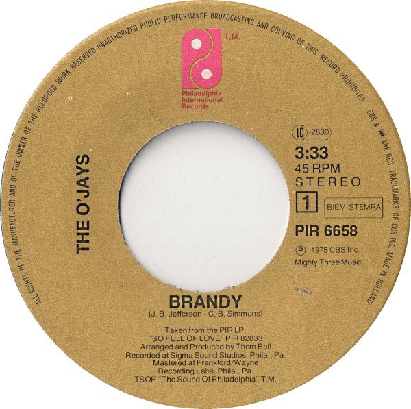 O'Jays, The : Brandy (7",45 RPM)