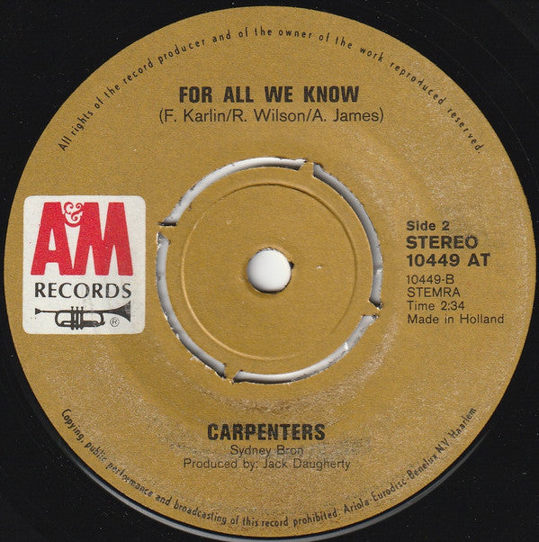 Carpenters : Superstar (7",45 RPM,Single,Stereo)