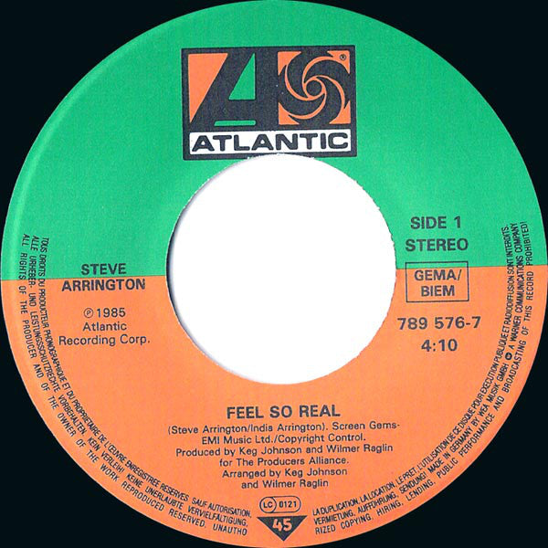 Steve Arrington : Feel So Real (7",Single,45 RPM)