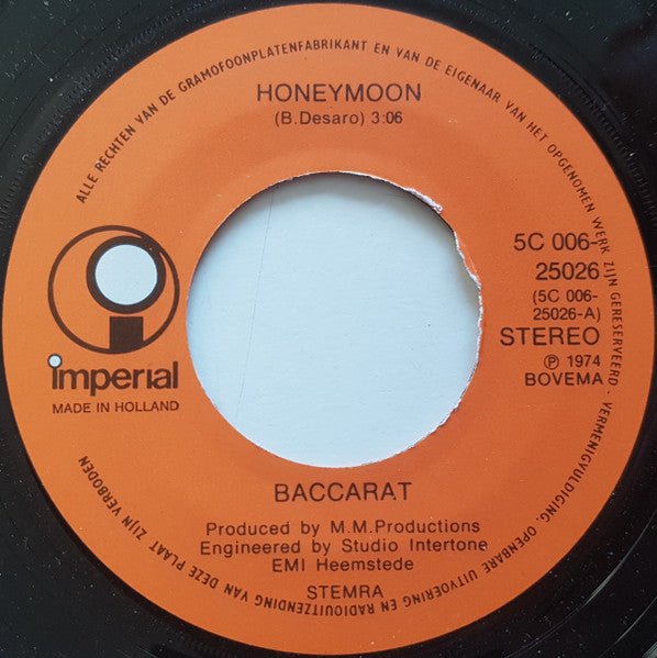 Baccarat (5) : Honeymoon (7",45 RPM,Single,Stereo)