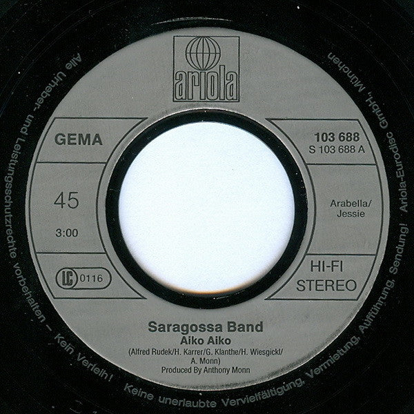 Saragossa Band : Aiko Aiko (7",45 RPM,Single,Stereo)