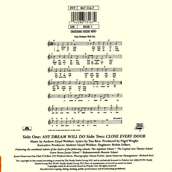 Jason Donovan : Any Dream Will Do (7",45 RPM,Single,Stereo)