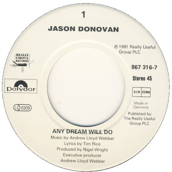 Jason Donovan : Any Dream Will Do (7",45 RPM,Single,Stereo)