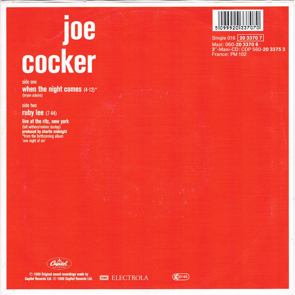Joe Cocker : When The Night Comes (7",45 RPM,Single,Stereo)