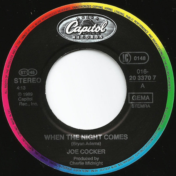 Joe Cocker : When The Night Comes (7",45 RPM,Single,Stereo)