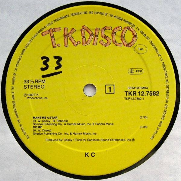 KC (4) / Sunshine Band, The : Make Me A Star / Black Water Gold (12",33 ⅓ RPM,Stereo)
