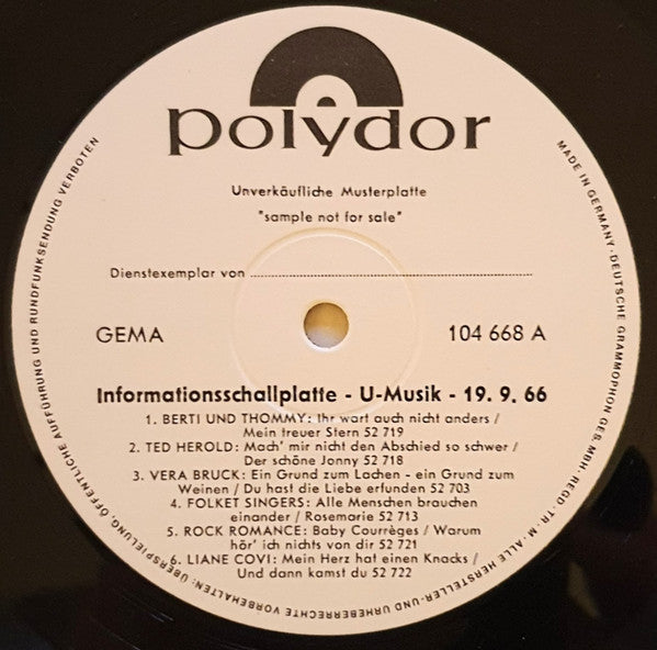 Various : Informationsschallplatte - U-Musik - 19. 9. 66 (LP,Compilation,Promo)