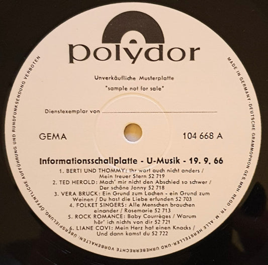 Various : Informationsschallplatte - U-Musik - 19. 9. 66 (LP,Compilation,Promo)