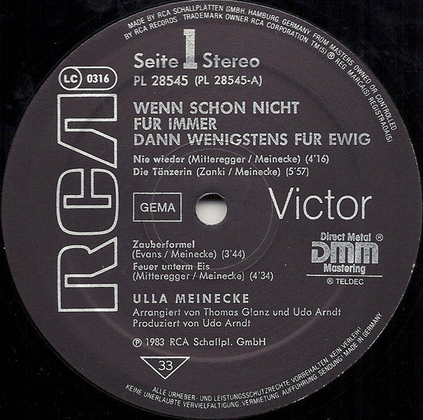 Ulla Meinecke : Wenn Schon Nicht Für Immer Dann Wenigstens Für Ewig (LP,Album)