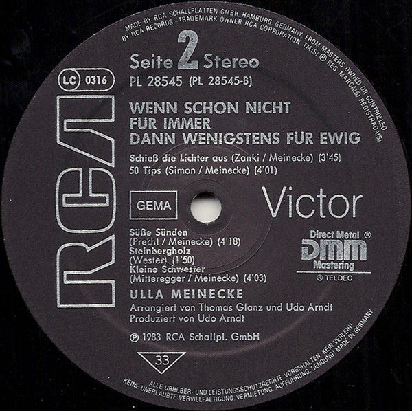 Ulla Meinecke : Wenn Schon Nicht Für Immer Dann Wenigstens Für Ewig (LP,Album)