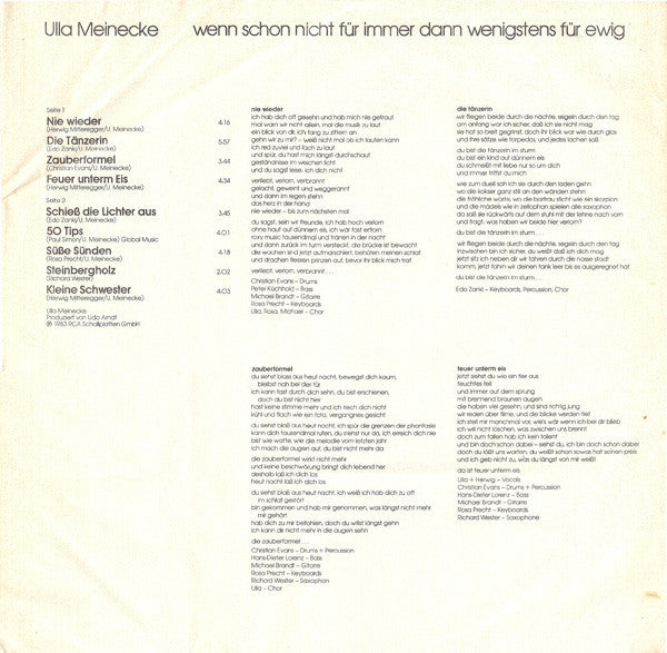 Ulla Meinecke : Wenn Schon Nicht Für Immer Dann Wenigstens Für Ewig (LP,Album)