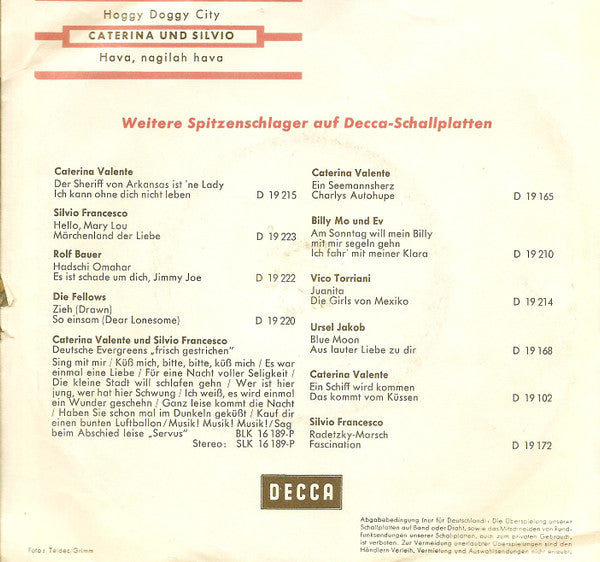 Caterina Und Silvio : Hoggy Doggy City / Hava, Nagilah Hava (7",45 RPM,Single)
