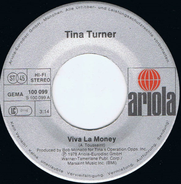 Tina Turner : Viva La Money (7",45 RPM,Single,Stereo)