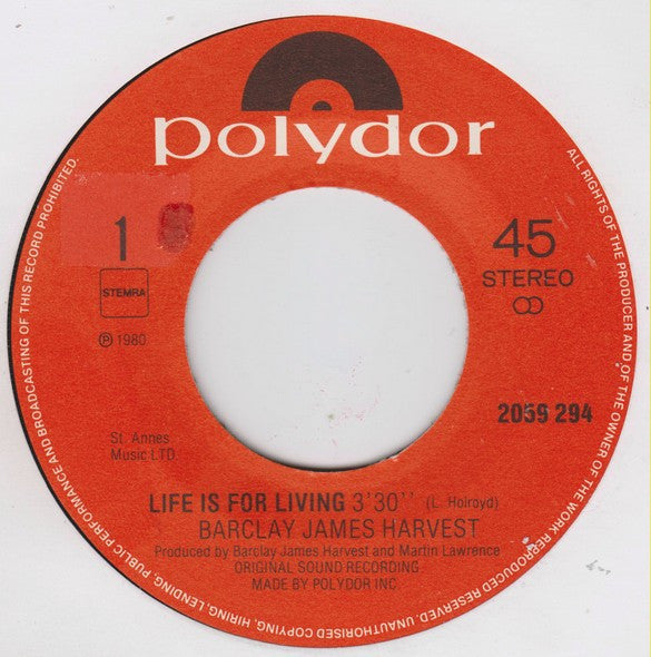 Barclay James Harvest : Life Is For Living (7",45 RPM,Single)