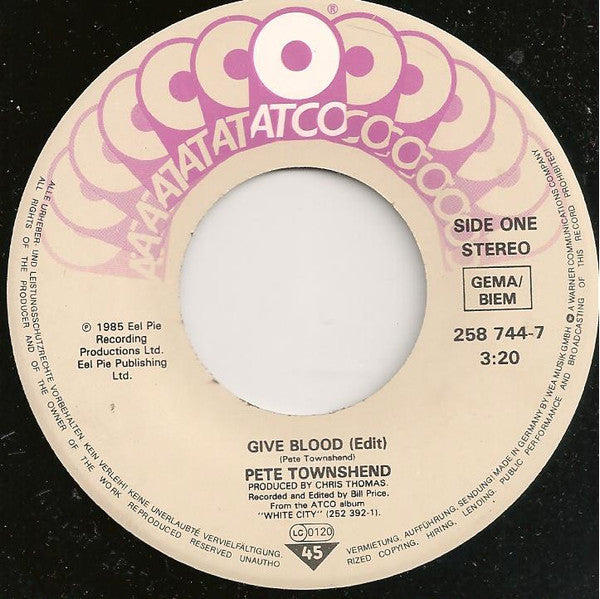 Pete Townshend : Give Blood (7",45 RPM,Single)