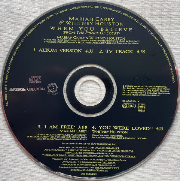 Mariah Carey & Whitney Houston : When You Believe (From The Prince Of Egypt) (Maxi-Single)